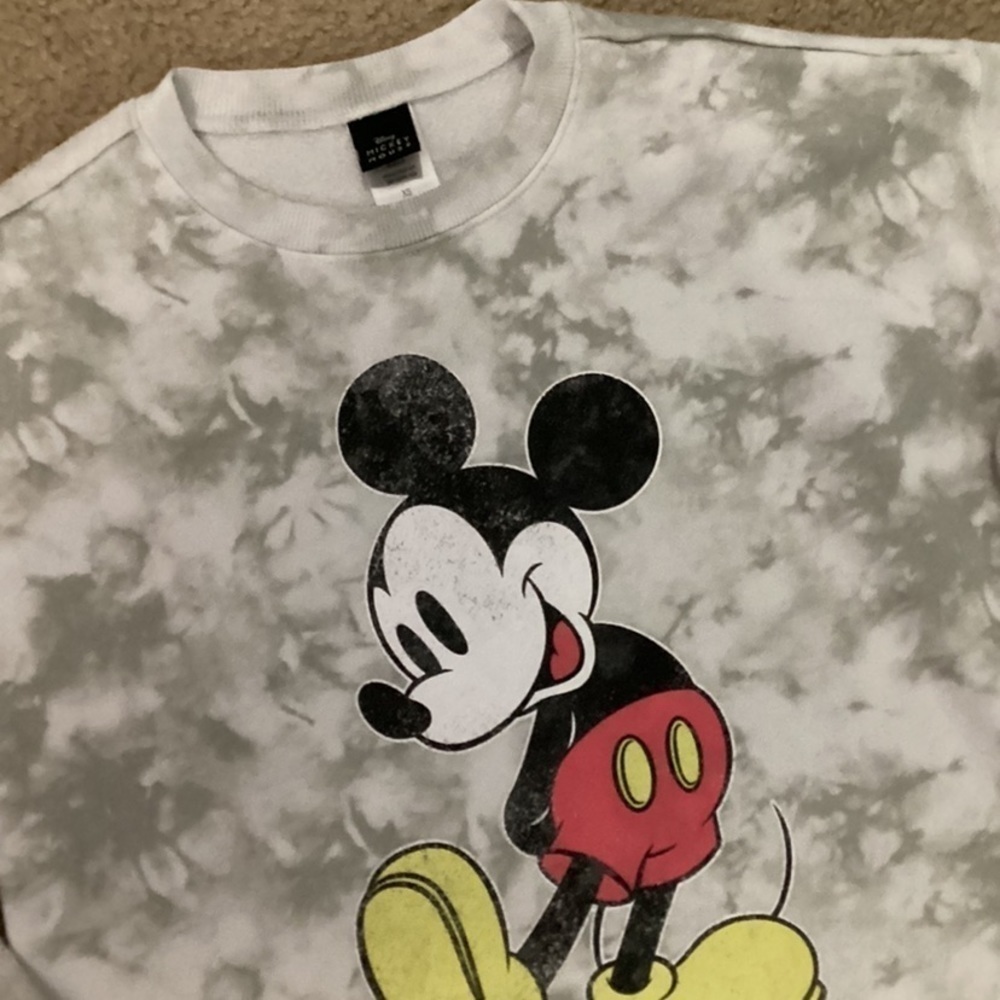 Disney Mickey Mouse Women’s XS Oversized Crewneck Cropped Marbled Sweater - Picture 8 of 8